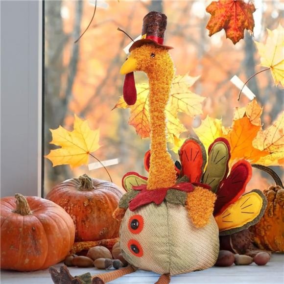 Thanksgiving Turkey Decoration 32 Inch Tabletop Stuffed Turkey Doll - Picture 5 of 7